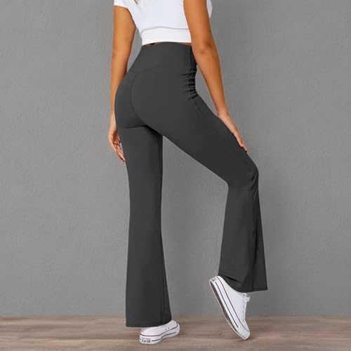 Women's Flare Leggings with Pockets-Crossover High Waisted Bootcut Yoga Pants-Tummy Control Bell Bottom Leggings
