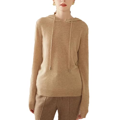 Women's 100 Percent Solid Cashmere Loose Hooded Sweater - Solid Color - Base Cashmere Hoodie