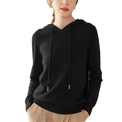 Women's 100 Percent Solid Cashmere Loose Hooded Sweater - Solid Color - Base Cashmere Hoodie
