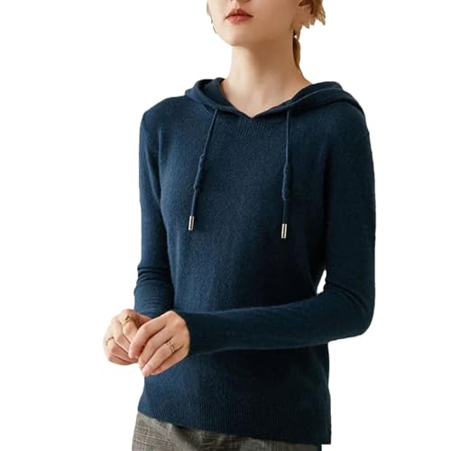 Women's 100 Percent Solid Cashmere Loose Hooded Sweater - Solid Color - Base Cashmere Hoodie