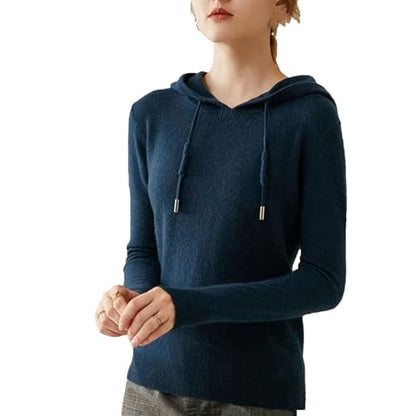 Women's 100 Percent Solid Cashmere Loose Hooded Sweater - Solid Color - Base Cashmere Hoodie
