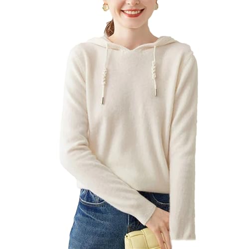 Women's 100 Percent Solid Cashmere Loose Hooded Sweater - Solid Color - Base Cashmere Hoodie