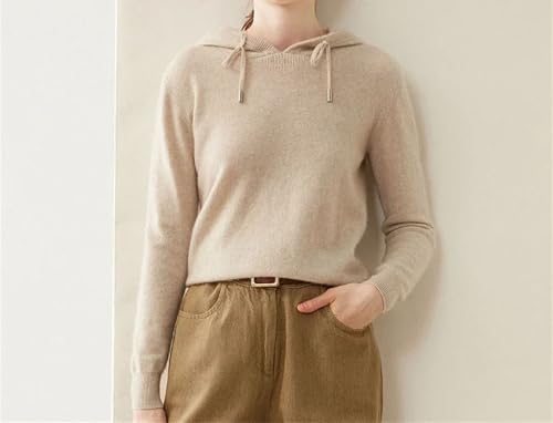 Women's 100 Percent Solid Cashmere Loose Hooded Sweater - Solid Color - Base Cashmere Hoodie
