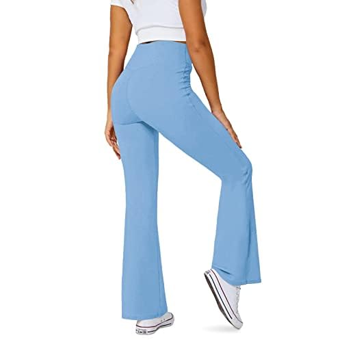 Women's Flare Leggings with Pockets-Crossover High Waisted Bootcut Yoga Pants-Tummy Control Bell Bottom Leggings