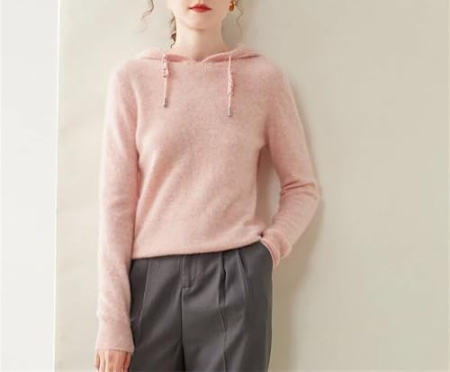 Women's 100 Percent Solid Cashmere Loose Hooded Sweater - Solid Color - Base Cashmere Hoodie
