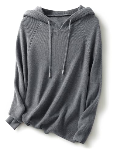 Women's Merino Wool Blend Hoodies 2025 Fall Winter Crewneck Sweatshirt Long Sleeve Knitted Sweater with Drawstring