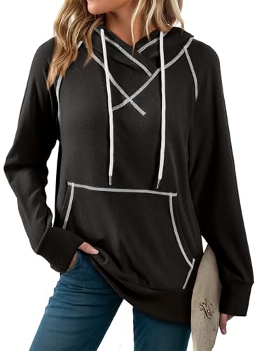 SHEWIN Womens Hoodies Drawstring Hooded Sweatshirt Pullover Long Sleeve Tops Womens Fall Fashion 2025