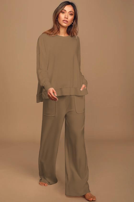 ETCYY NEW Lounge Sets for Women 2 Piece Outfits with Side Split Sweatshirt Tops and Wide Leg Sweatpants