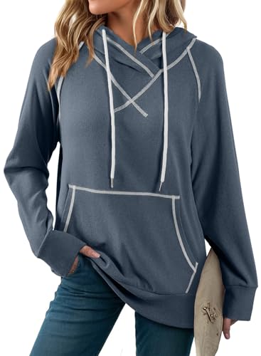 SHEWIN Womens Hoodies Drawstring Hooded Sweatshirt Pullover Long Sleeve Tops Womens Fall Fashion 2025