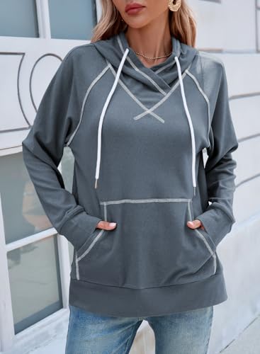 SHEWIN Womens Hoodies Drawstring Hooded Sweatshirt Pullover Long Sleeve Tops Womens Fall Fashion 2025