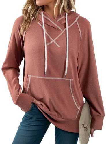 SHEWIN Womens Hoodies Drawstring Hooded Sweatshirt Pullover Long Sleeve Tops Womens Fall Fashion 2025