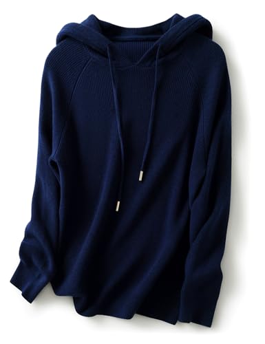 Women's Merino Wool Blend Hoodies 2025 Fall Winter Crewneck Sweatshirt Long Sleeve Knitted Sweater with Drawstring