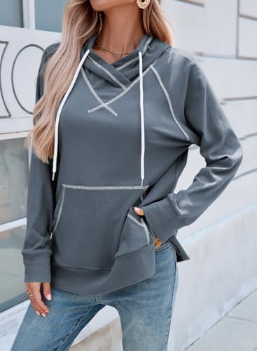 SHEWIN Womens Hoodies Drawstring Hooded Sweatshirt Pullover Long Sleeve Tops Womens Fall Fashion 2025