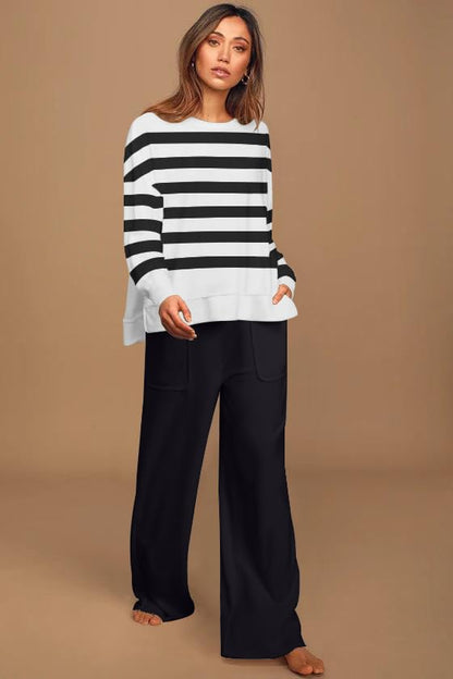 ETCYY NEW Lounge Sets for Women 2 Piece Outfits with Side Split Sweatshirt Tops and Wide Leg Sweatpants