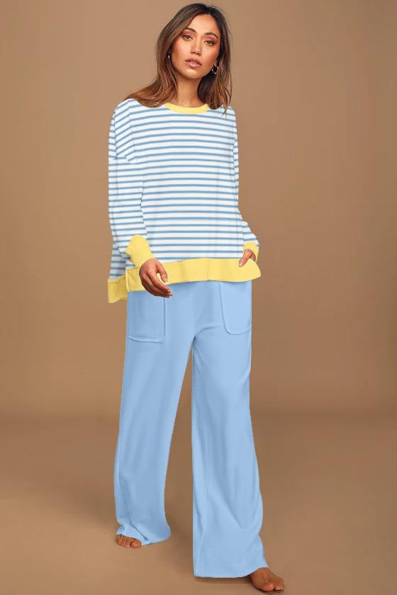 ETCYY NEW Lounge Sets for Women 2 Piece Outfits with Side Split Sweatshirt Tops and Wide Leg Sweatpants