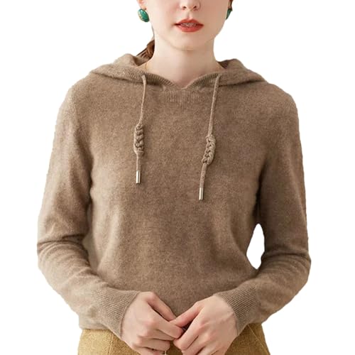 Women's 100 Percent Solid Cashmere Loose Hooded Sweater - Solid Color - Base Cashmere Hoodie
