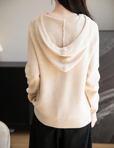 Women's Merino Wool Blend Hoodies 2025 Fall Winter Crewneck Sweatshirt Long Sleeve Knitted Sweater with Drawstring