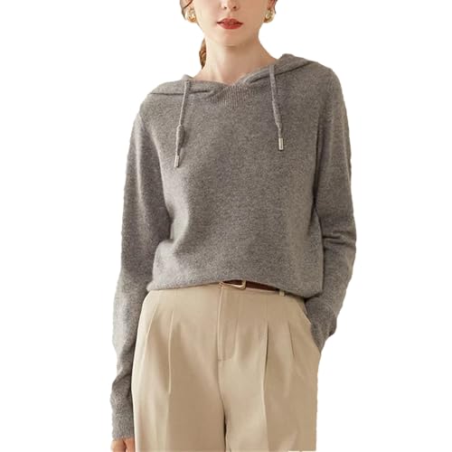 Women's 100 Percent Solid Cashmere Loose Hooded Sweater - Solid Color - Base Cashmere Hoodie