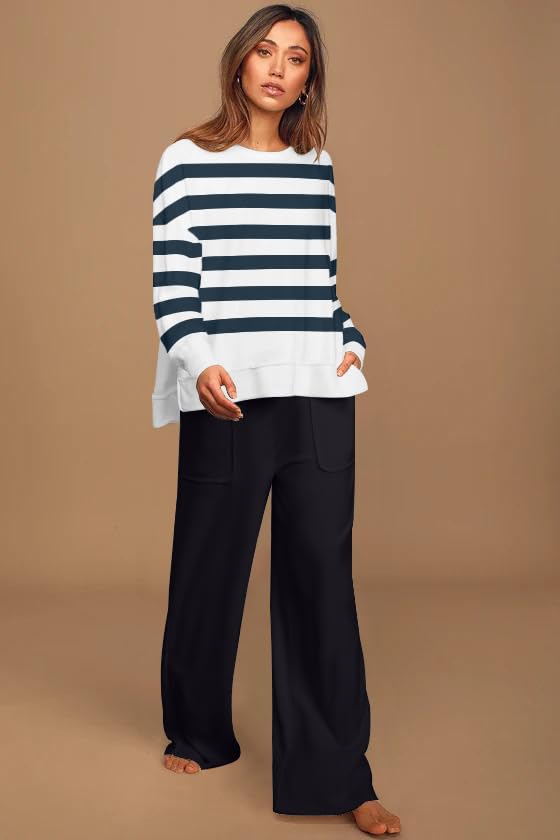 ETCYY NEW Lounge Sets for Women 2 Piece Outfits with Side Split Sweatshirt Tops and Wide Leg Sweatpants