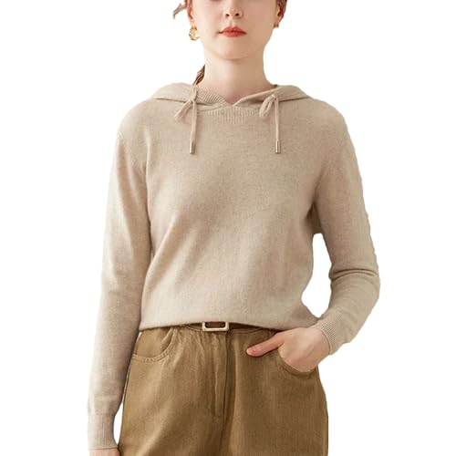 Women's 100 Percent Solid Cashmere Loose Hooded Sweater - Solid Color - Base Cashmere Hoodie