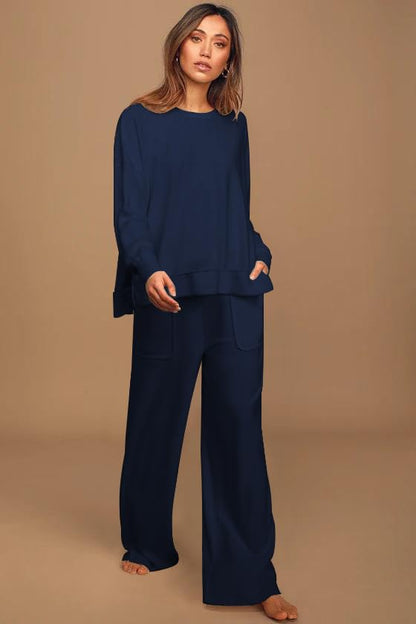 ETCYY NEW Lounge Sets for Women 2 Piece Outfits with Side Split Sweatshirt Tops and Wide Leg Sweatpants
