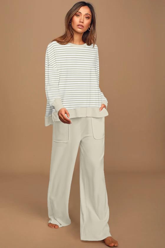 ETCYY NEW Lounge Sets for Women 2 Piece Outfits with Side Split Sweatshirt Tops and Wide Leg Sweatpants