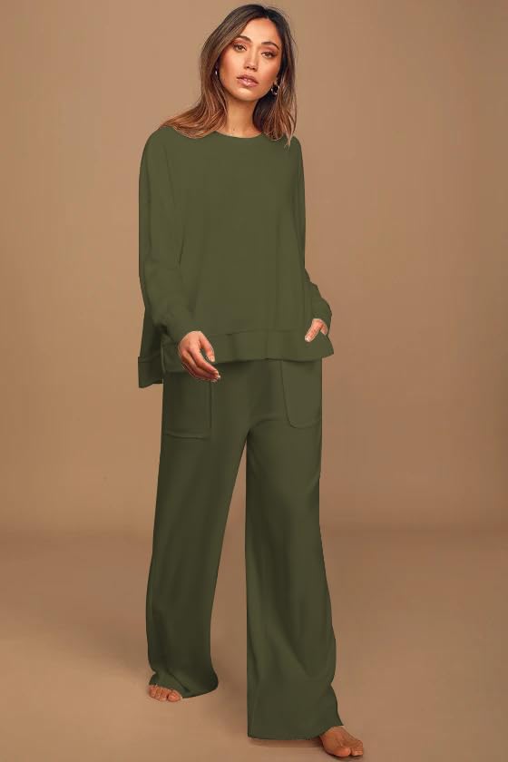 ETCYY NEW Lounge Sets for Women 2 Piece Outfits with Side Split Sweatshirt Tops and Wide Leg Sweatpants