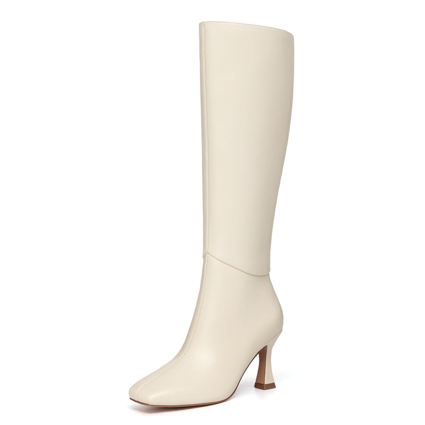 Athlefit Women's Kitten Heel Knee High Boots Square Toe High Heel Sexy Tall Boots with Side Zipper
