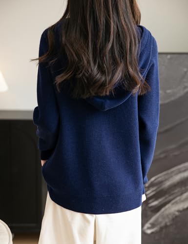Women's Merino Wool Blend Hoodies 2025 Fall Winter Crewneck Sweatshirt Long Sleeve Knitted Sweater with Drawstring