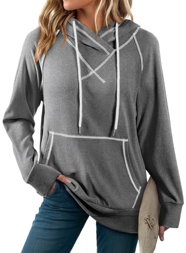 SHEWIN Womens Hoodies Drawstring Hooded Sweatshirt Pullover Long Sleeve Tops Womens Fall Fashion 2025