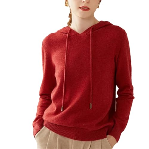 Women's 100 Percent Solid Cashmere Loose Hooded Sweater - Solid Color - Base Cashmere Hoodie