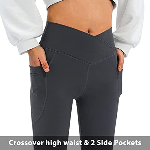 Women's Flare Leggings with Pockets-Crossover High Waisted Bootcut Yoga Pants-Tummy Control Bell Bottom Leggings