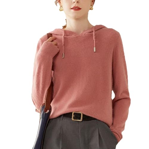 Women's 100 Percent Solid Cashmere Loose Hooded Sweater - Solid Color - Base Cashmere Hoodie