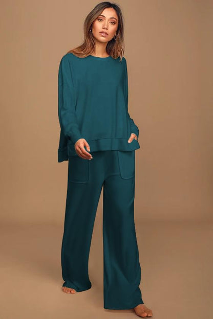 ETCYY NEW Lounge Sets for Women 2 Piece Outfits with Side Split Sweatshirt Tops and Wide Leg Sweatpants