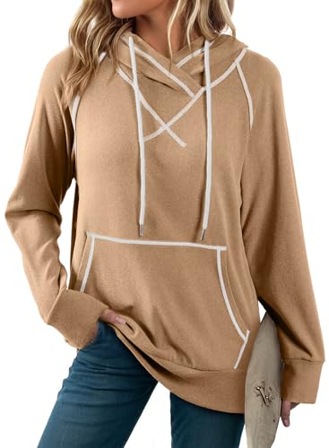 SHEWIN Womens Hoodies Drawstring Hooded Sweatshirt Pullover Long Sleeve Tops Womens Fall Fashion 2025