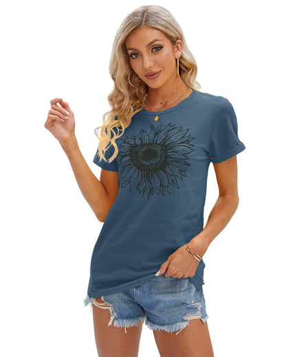 Cicy Bell Women's T Shirts Short Sleeve Tees Sunflower Graphic Loose Summer Tops