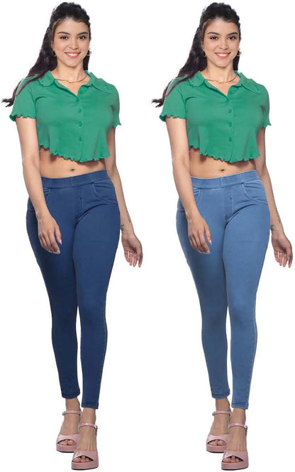 Lyra Cotton Knitted Women's Jeggings with Pockets | Comfortable Stylish Casual Pant | Trendy Slim-Fit Trousers - Pack of 2