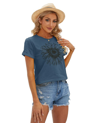 Cicy Bell Women's T Shirts Short Sleeve Tees Sunflower Graphic Loose Summer Tops