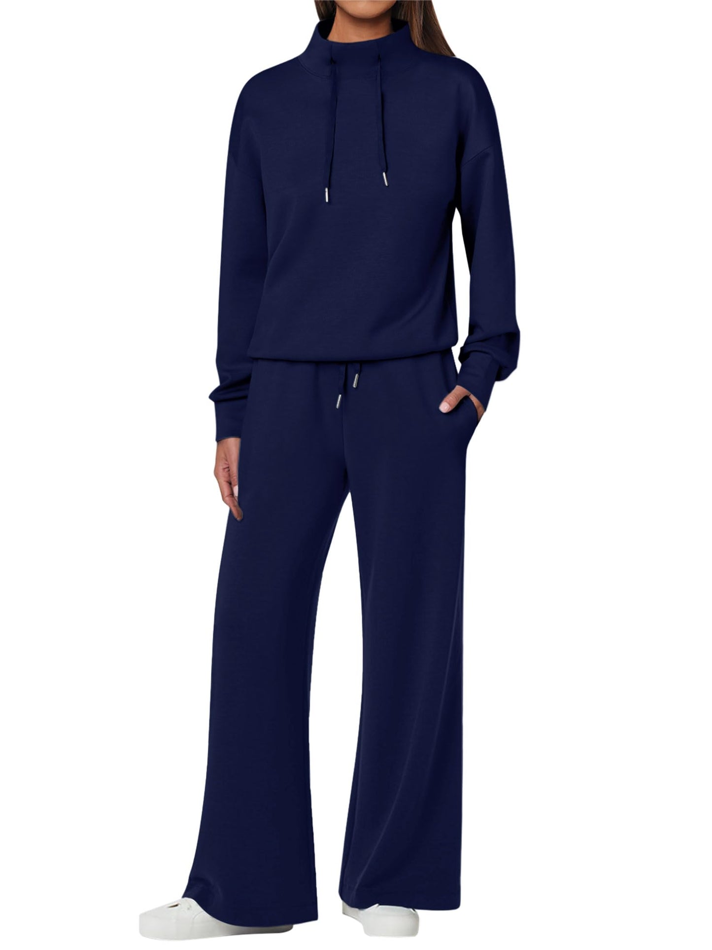 ANRABESS Womens 2 Piece Outfits Sweatsuit Set 2025 Fall Drawstring Sweatshirt Wide Leg Sweatpant Lounge Set Tracksuit