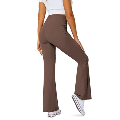Women's Flare Leggings with Pockets-Crossover High Waisted Bootcut Yoga Pants-Tummy Control Bell Bottom Leggings