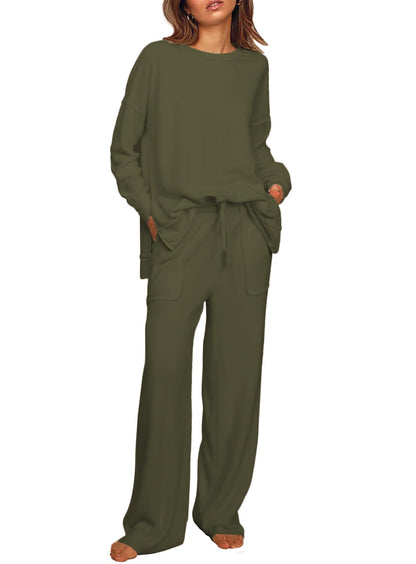 ETCYY NEW Lounge Sets for Women 2 Piece Outfits with Side Split Sweatshirt Tops and Wide Leg Sweatpants
