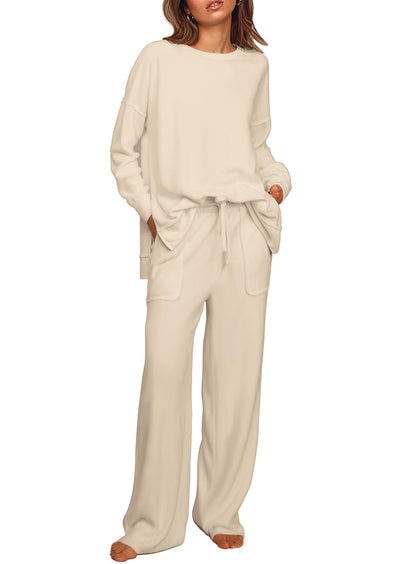ETCYY NEW Lounge Sets for Women 2 Piece Outfits with Side Split Sweatshirt Tops and Wide Leg Sweatpants