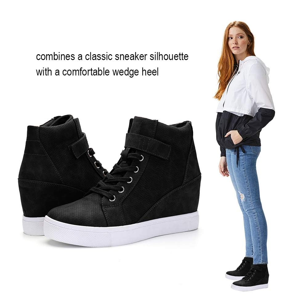 Athlefit Women's Lace Up Wedge Sneakers High Top Fashion Sneakers Ankle Booties