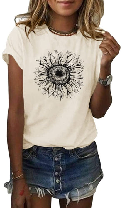 Cicy Bell Women's T Shirts Short Sleeve Tees Sunflower Graphic Loose Summer Tops