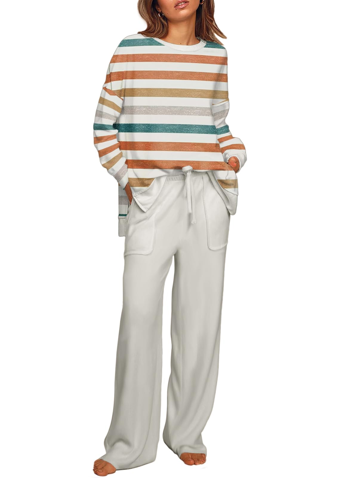 ETCYY NEW Lounge Sets for Women 2 Piece Outfits with Side Split Sweatshirt Tops and Wide Leg Sweatpants