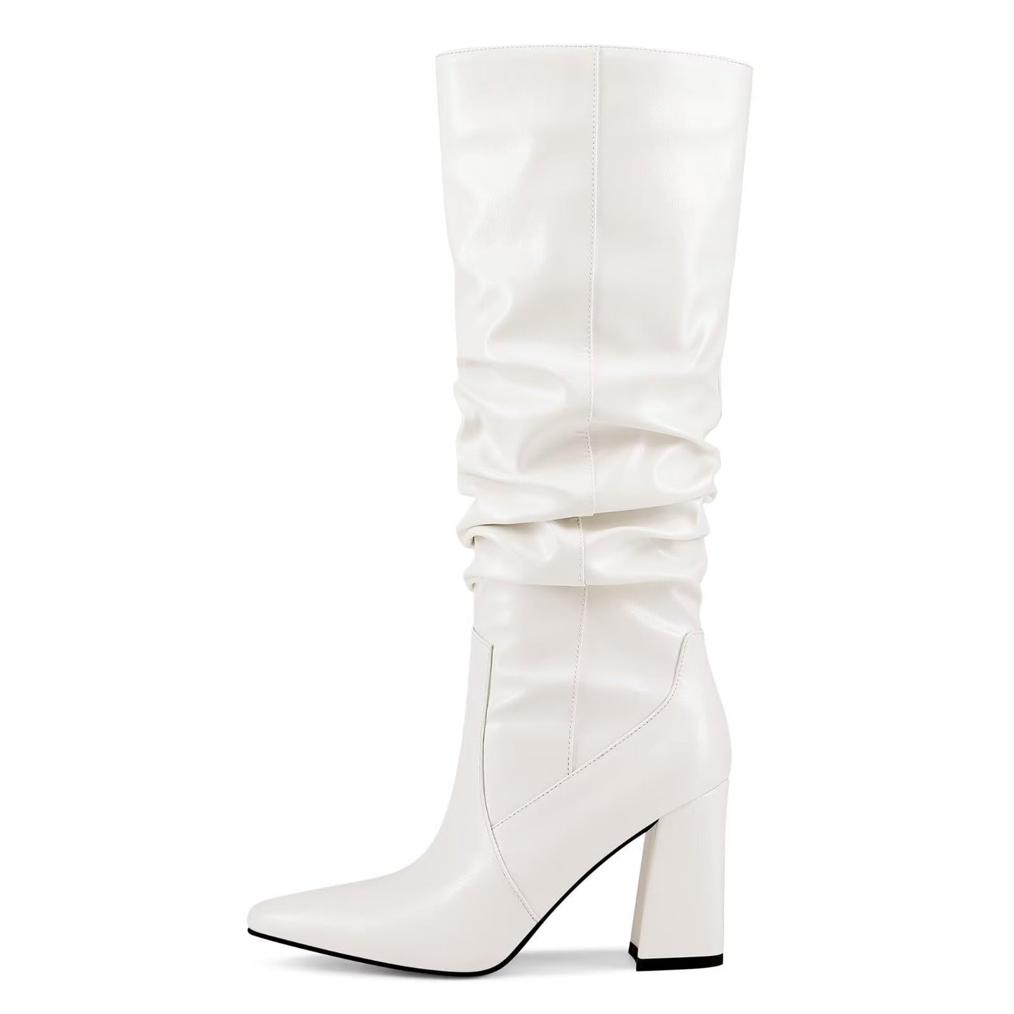 Women's Knee High Boots Slouch Pointed Toe Tall Block Heel Boots Pull On Fall Boots for Women