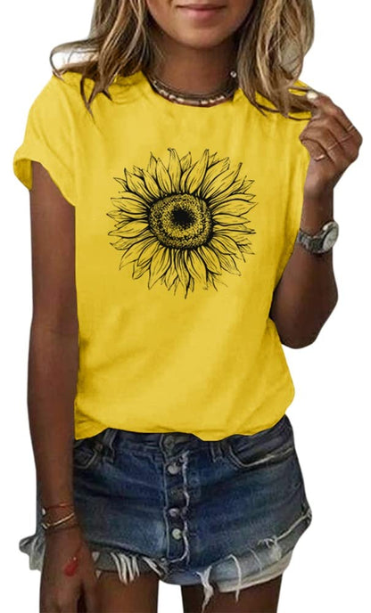 Cicy Bell Women's T Shirts Short Sleeve Tees Sunflower Graphic Loose Summer Tops