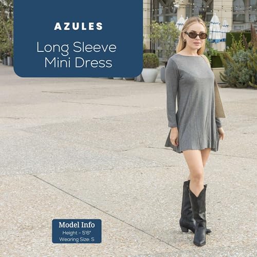 Azules Women's Long Sleeve Tunic Dress Casual Boat Neck Swing Dress with Scoop Back
