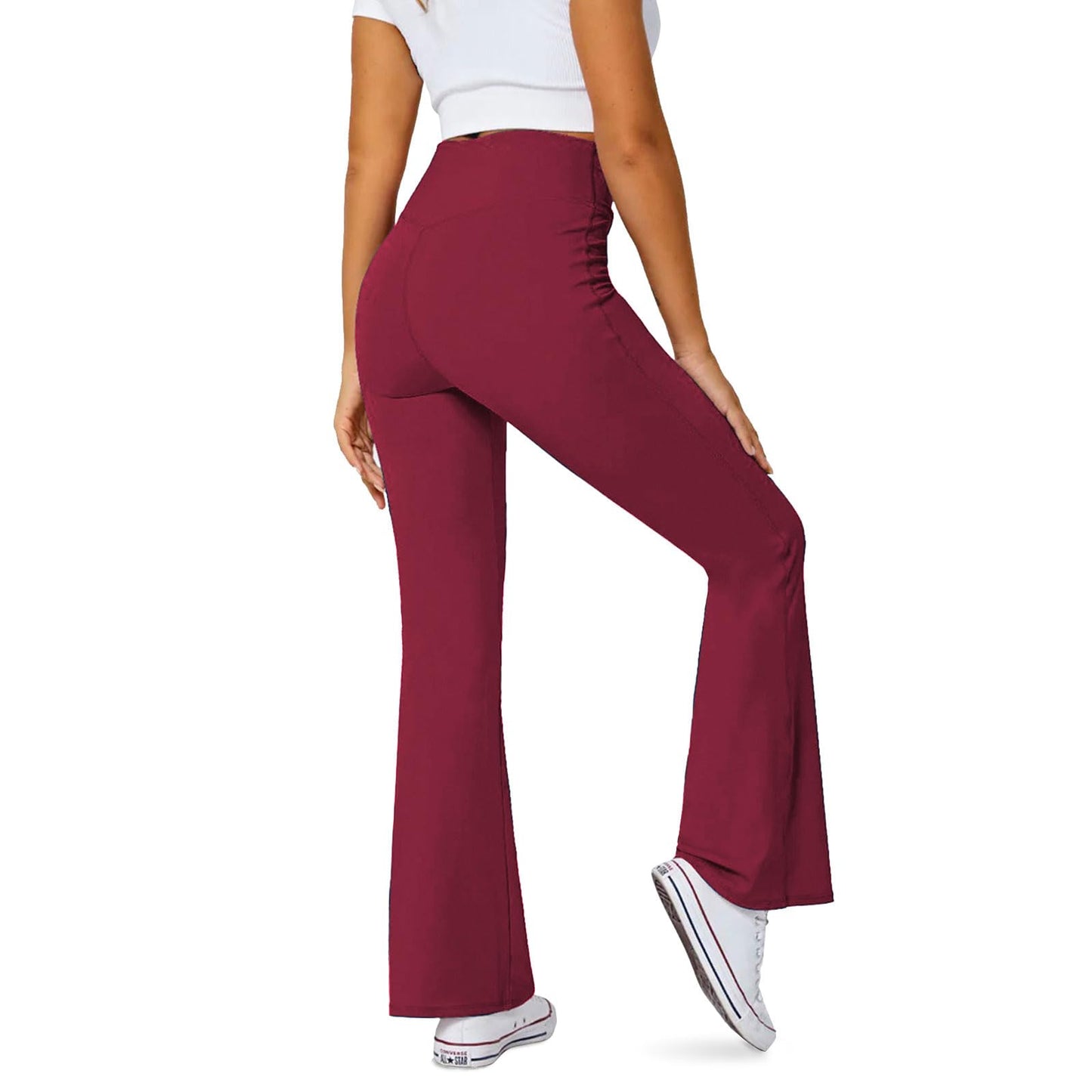 Women's Flare Leggings with Pockets-Crossover High Waisted Bootcut Yoga Pants-Tummy Control Bell Bottom Leggings