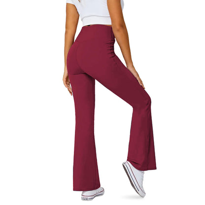 Women's Flare Leggings with Pockets-Crossover High Waisted Bootcut Yoga Pants-Tummy Control Bell Bottom Leggings